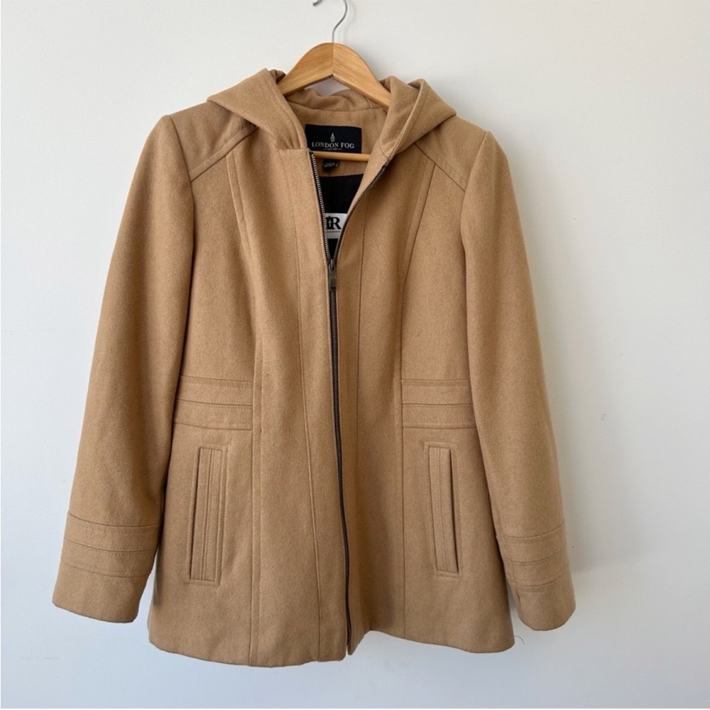 London Fog • Camel Hooded Wool Coat